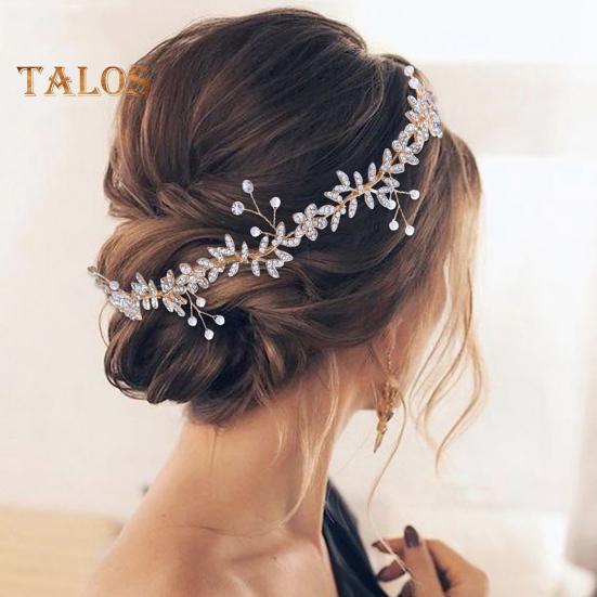 Women Retro Rhinestones Flower Leaf Headband Faux Pearl Ribbon Bow Hairband Bridal Wedding Hair Accessories