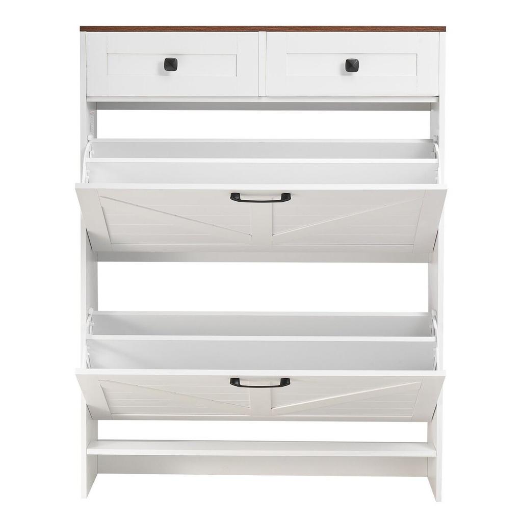 Shoe Cabinet with 2 Flip Drawers, Farmhouse Shoes Storage Cabinet with 2 Drawers and Anti-Tipping Device, Freestanding Shoe Organizer Ideal for