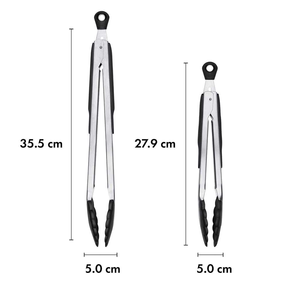 OXO Nylon Head Locking Tongs, Medium & Small Set, Heat Resistant, with Lock, Dishwasher Safe