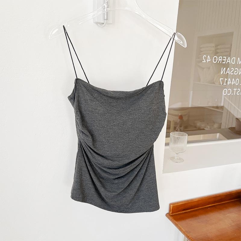 Women's Off-Shoulder Ruched Tank Top with Cups – High Elastic, Soft, Comfortable, and Stylish Design