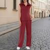Women’s Sleeveless Top and Wide Leg Pants Two Piece Set with Zipper Collar and Side
