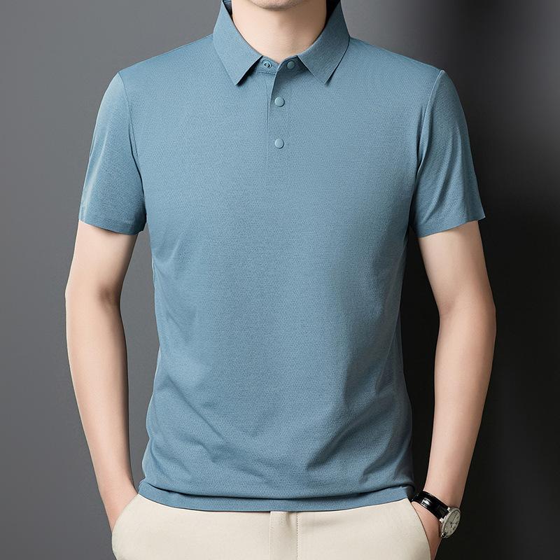 Solid Color Brocade Ammonia Seamless Glue Polo Men'S T-Shirt Medium Thin Lapel Short Sleeve