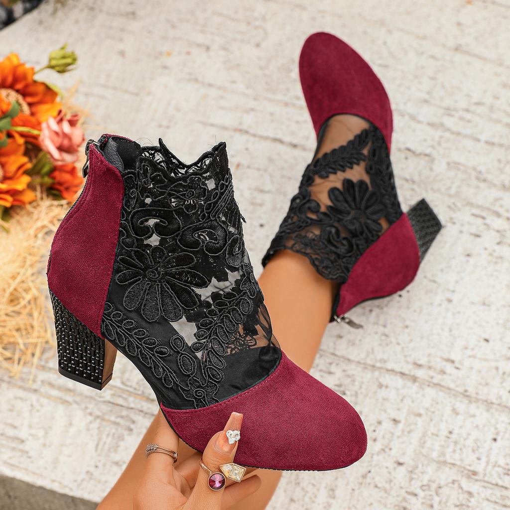 Fashion Women's Lace Heeled Shoes Elegant Ladies Pumps New Mesh Sandalias De Tacón Fashion Ladies Roman Sandals Breathable Ladies Shoes
