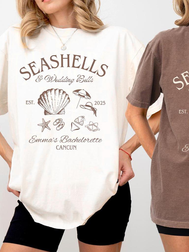 Beach Seashells and Wedding Bells Shirts Bachelorette Unisex Shirts Funny Comfort Shirts Cotton Y2K Top Daily Trendy Streetwear