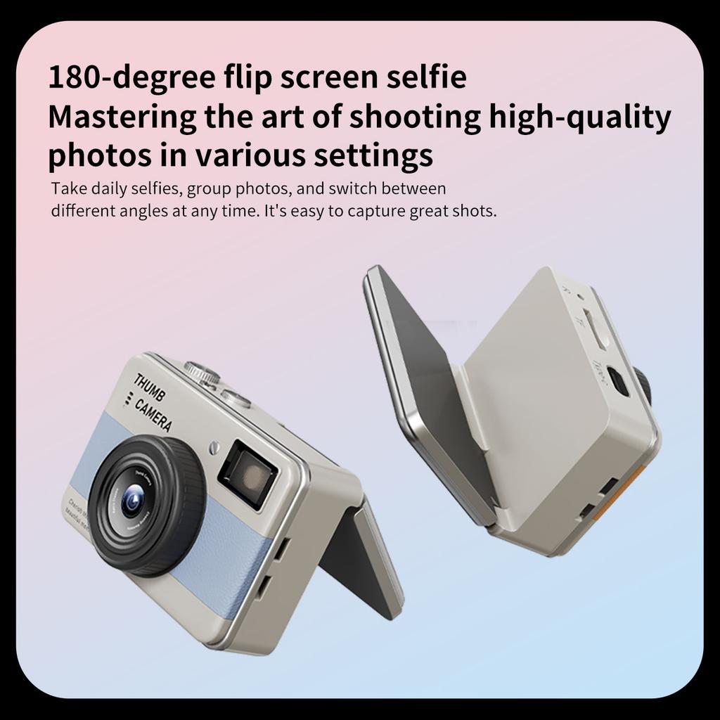 Flip Screen Card Camera, HD Digital Camera for Kids and Students, Supports Photo and Video Recording, Retro CCD Design