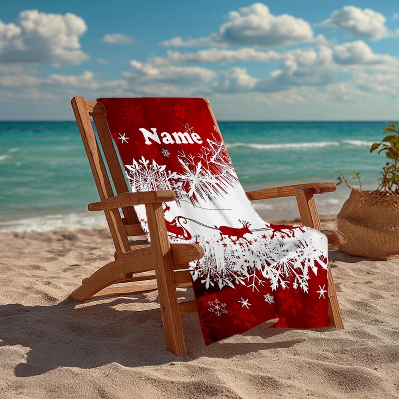 Custom Name Ultra-Soft Beach Towel with Christmas reindeer Theme,Ideal for Pool - Camping, Diving - Perfect Travel Essential, Vibrant Beach Towel.