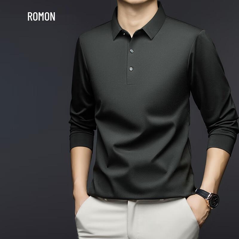 Romon Men's Anti-Wrinkle Long-Sleeve Polo T-Shirt