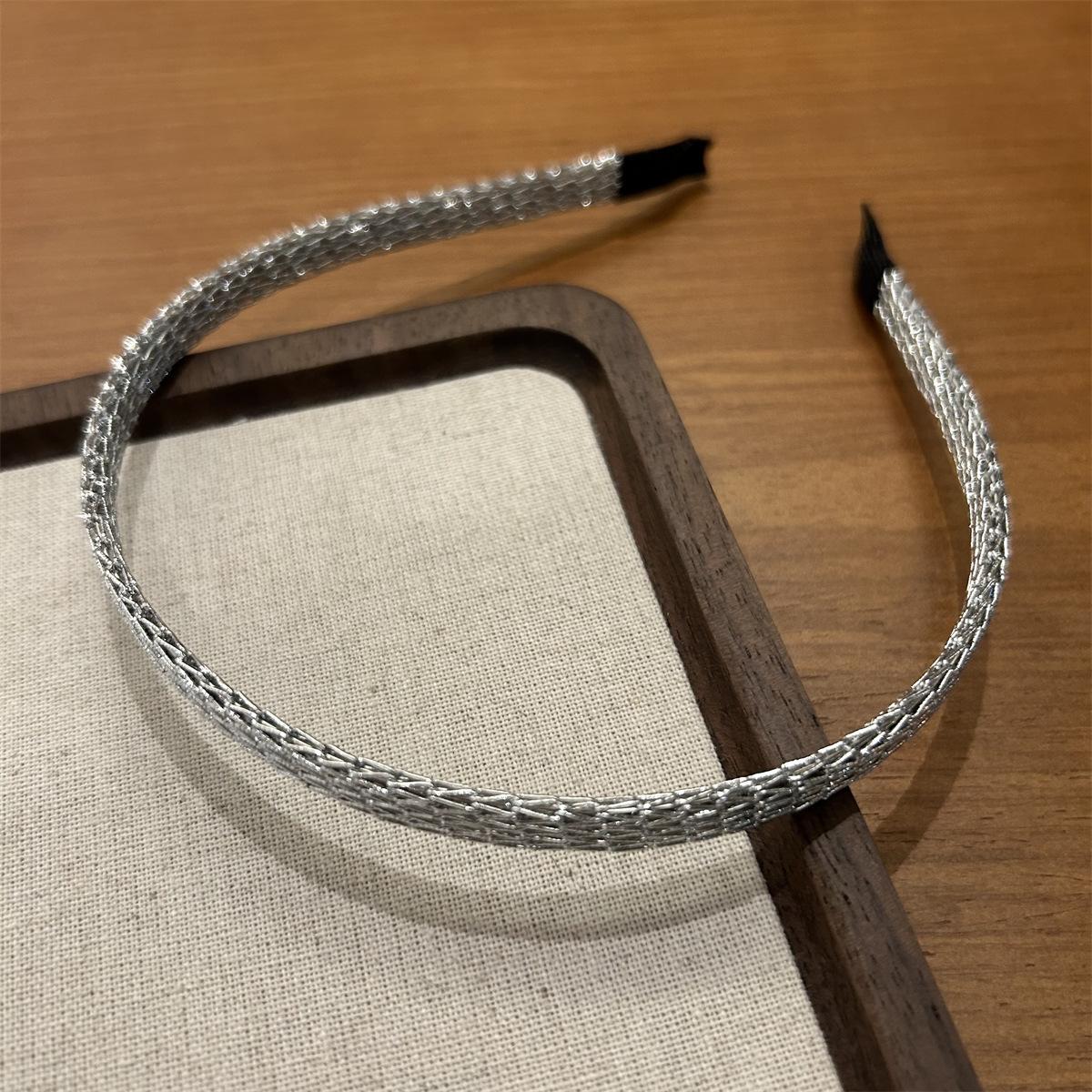 

Ретро-повязка на голову из золотой сетки, модная повязка на голову, однотонная, простая, с тонким краем, заколка для волос, украшения для волос серебряный