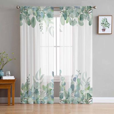 Printemps Aquarelle Plante Feuilles d'Eucalyptus Rideaux Transparents pour Décoration de Salon Rideaux de Fenêtre Cuisine Tulle Rideaux Voile