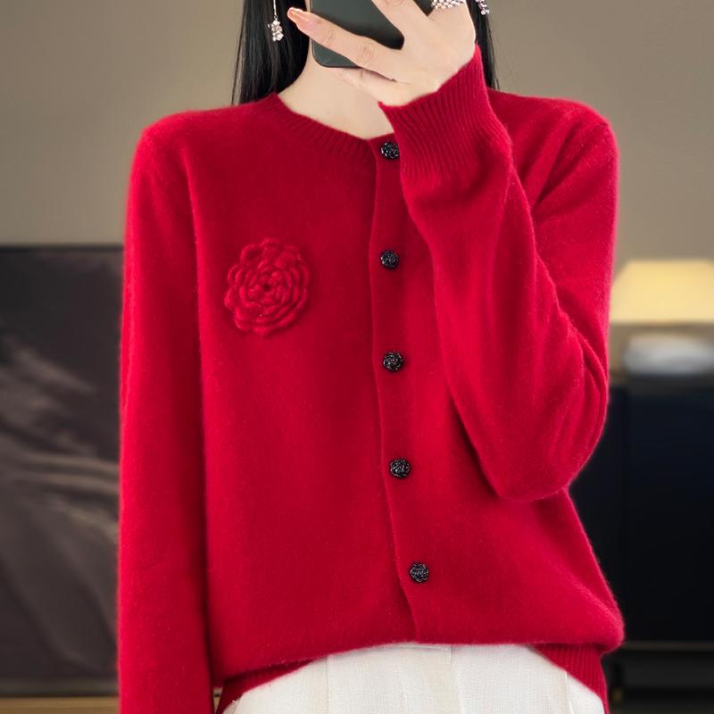 QingHe Cashmere Women's 30% Cashmere Cardigan - Soft & Warm Wool Blend Sweater