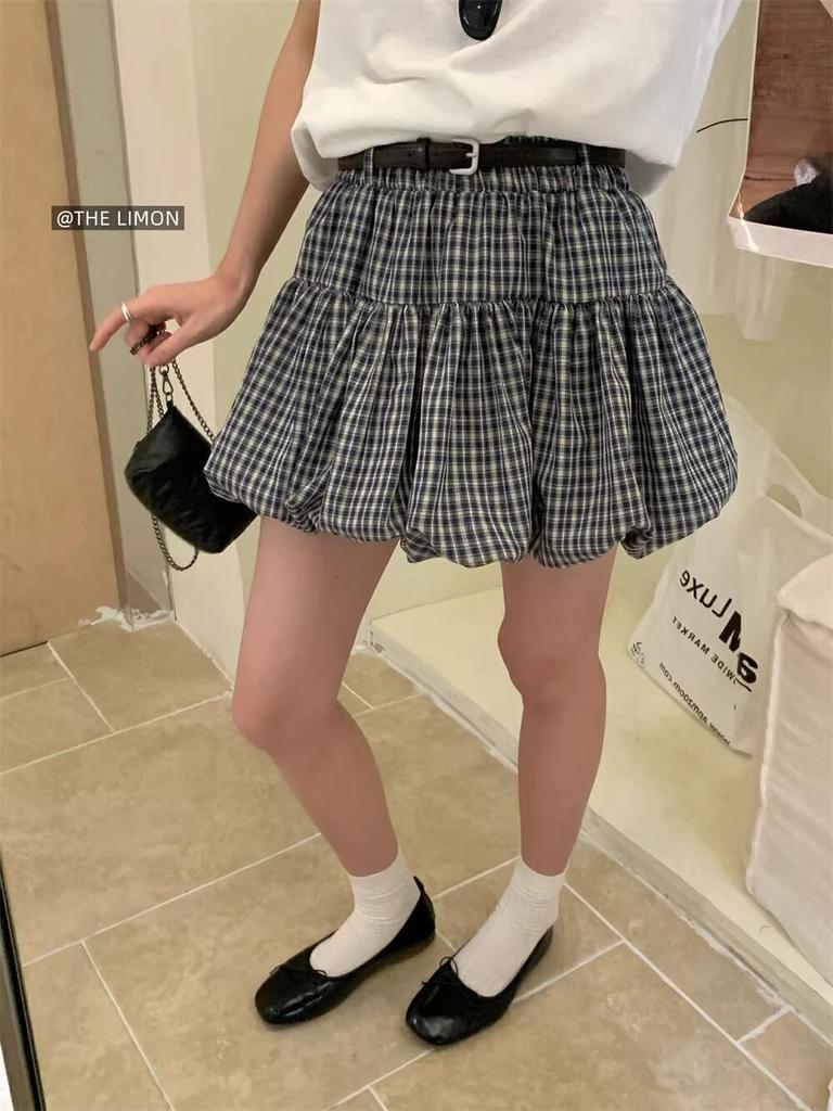Autumn 2025 Women's Plaid Ruffle A-Line High Waist Slimming Short Skirt, Anti-Exposure