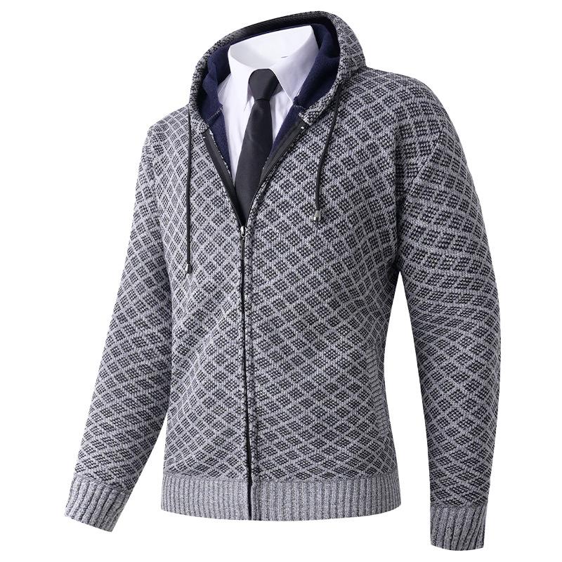 

Autumn And Winter Men S Simple Sweater Jacket Men S Casual Loose Plush Thickened Hooded Top 3XL светло-серый