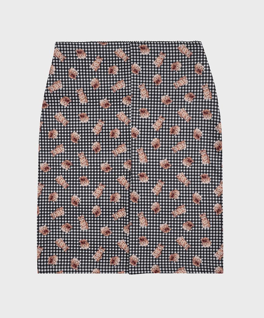 A Reve Kitten Check Midi Skirt (Black)