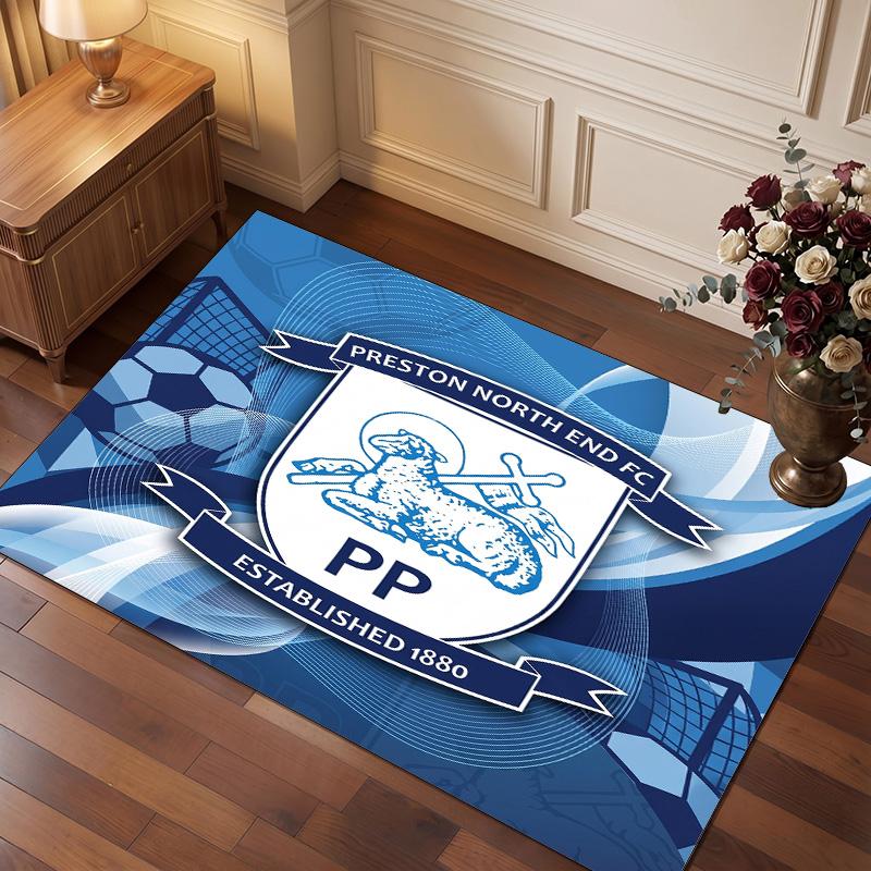 Preston North End Football Print Crystal Velvet Rug, Comfortable Water Absorbent Non Slip Indoor Floor Carpet