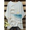 Seaview Sailing Women's Large Size Short-sleeved T-shirt, Irregular Hem Design, Digitally Printed Four-season T-shirt Holiday Literary Style