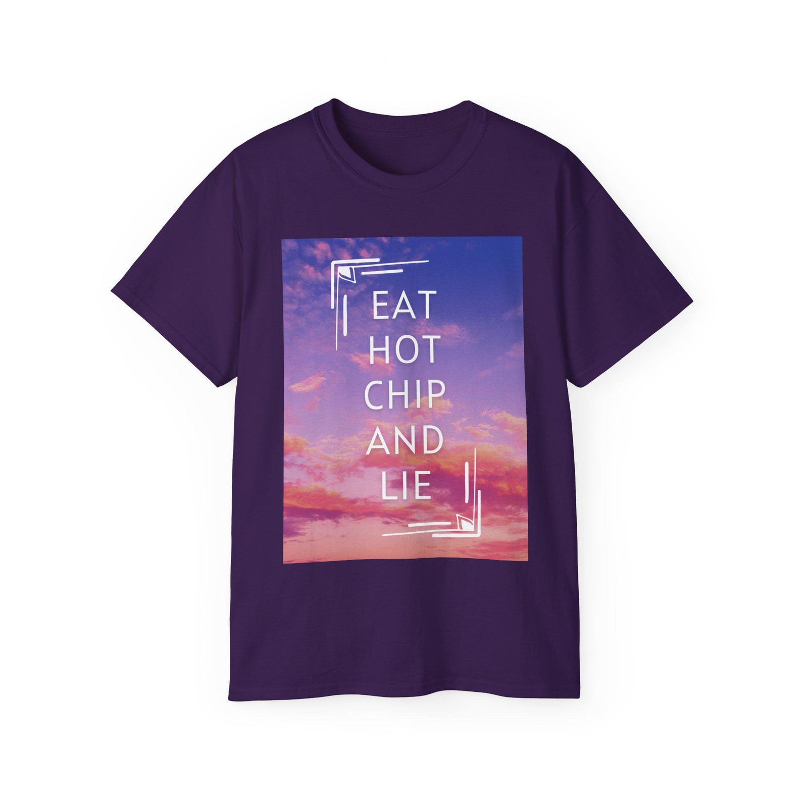 Popular Funny Quote Meme - Eat Hot Chip And Lie - Ironic Text Design Unisex Ultra Cotton Tee M