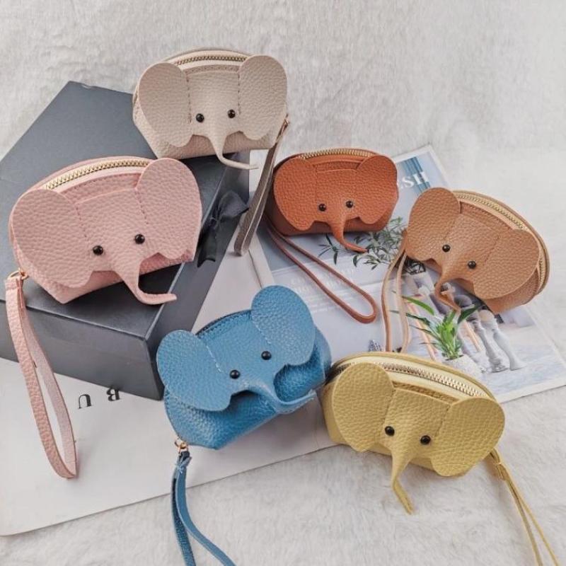 Pu Leather Elephant Money Bag Women Coin Purse With Key Ring Multifunctional Zipper Storage Bags Key Case
