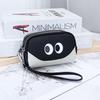 Porte-monnaie amusant à 3 fermetures éclair avec yeux de dessin animé - Mini portefeuille en cuir véritable avec dragonne, Pochette à monnaie portable pour pièces, clés et cartes