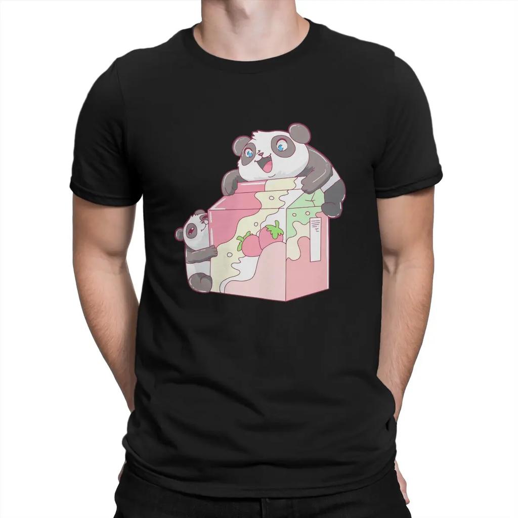 Kawaii Anime Panda Man TShirt Panda Strawberry Milk Kawaii Distinctive T Shirt Harajuku Streetwear New Trend Unisex