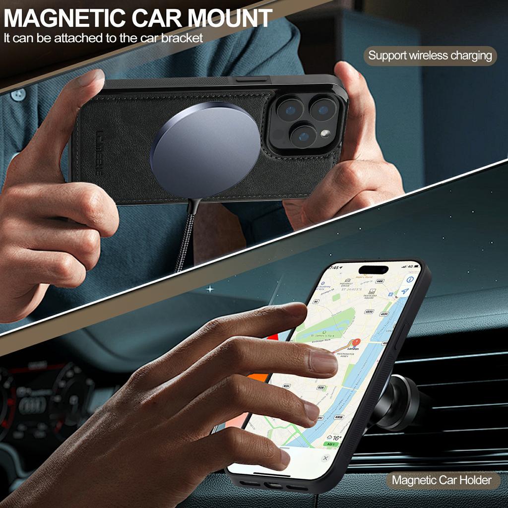 LC.IMEEKE For iPhone 14 Pro Magnetic Case Compatible with MagSafe Leather+TPU Back Cover