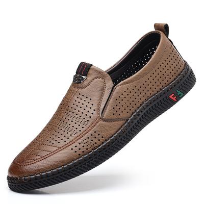 Fashion 2025 Summer New Soft Leather Shoes for Men Hallow Breathable Soft Sole Sandals for Men Fashion Solid Color Casual Loafers Man