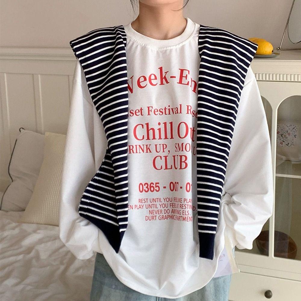 Solid Color Stripe Knitted Shawl Blouse Shoulders Fake Collar Wool Scarves Knit Scarf  Female