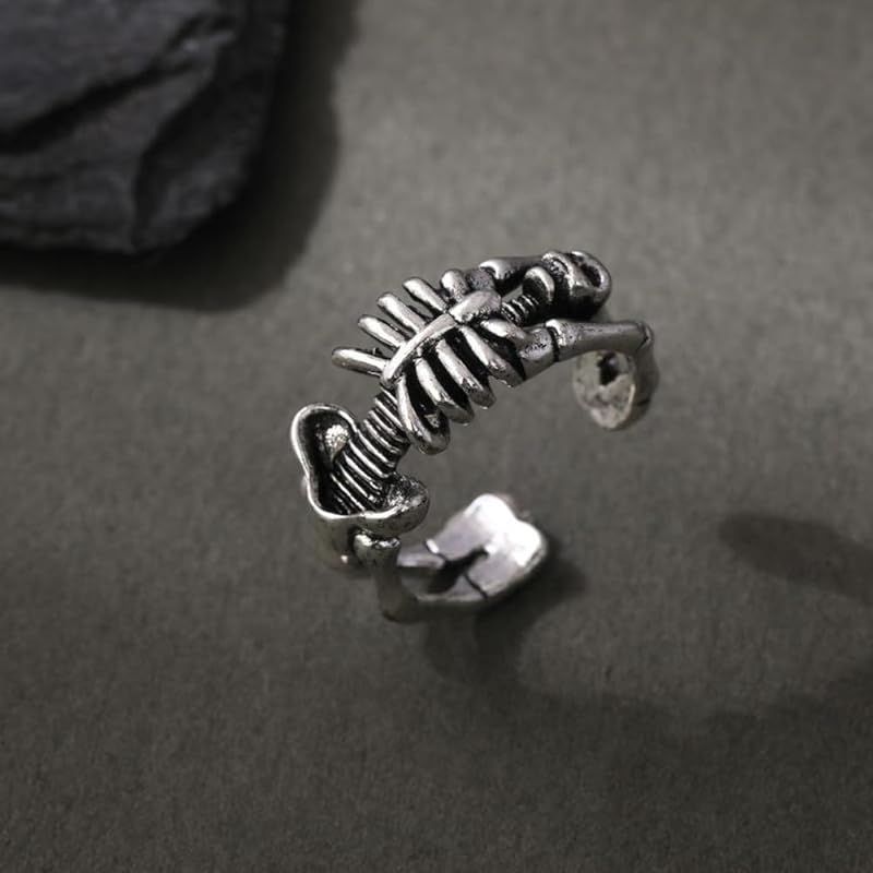 [Rockyu] ring men's free size skull ring stainless Compatible with metal allergies skull ring skull skeleton unisex birthday present