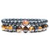 Fashion 2Pcs Men Bracelet Set Natural Tiger eye Beads Stone Braslet Luxury Zirconia Wrap Braclet Leisure Accessories Pulseria