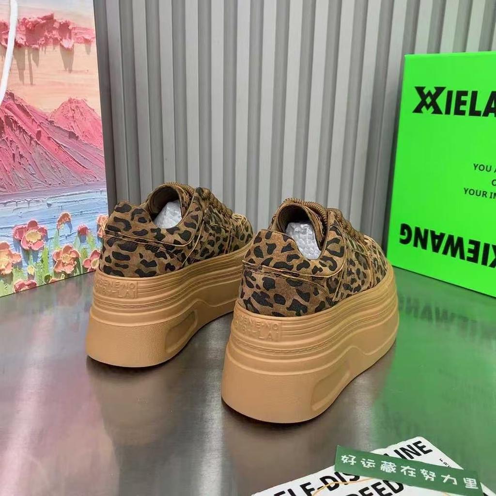 Campus Style Platform Single Shoes 2025 Spring New French Leopard Print Small Muffin Height Increase Casual Sports Shoes
