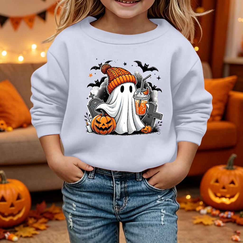 Kid's Halloween Print Hoodie Relaxed Fit Long Sleeve Pullover for Boys and Girls