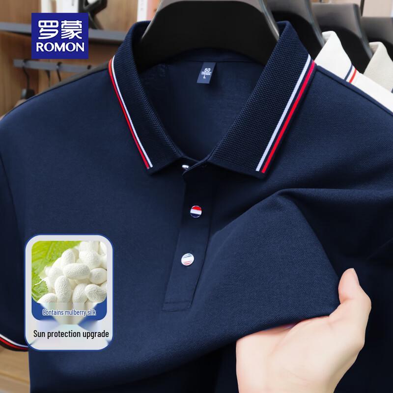 ROMON Men s Silk Blend Breathable Business Casual Polo Shirt XL