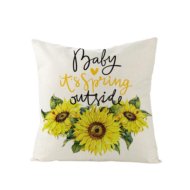 Polyester Pillowcase Sunflower Print Home Living Room Sofa Bedroom Bedside Pillow Case