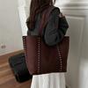 Vintage Rivet Decor Large Capacity Tote Shoulder Crossbody Underarm Handbag