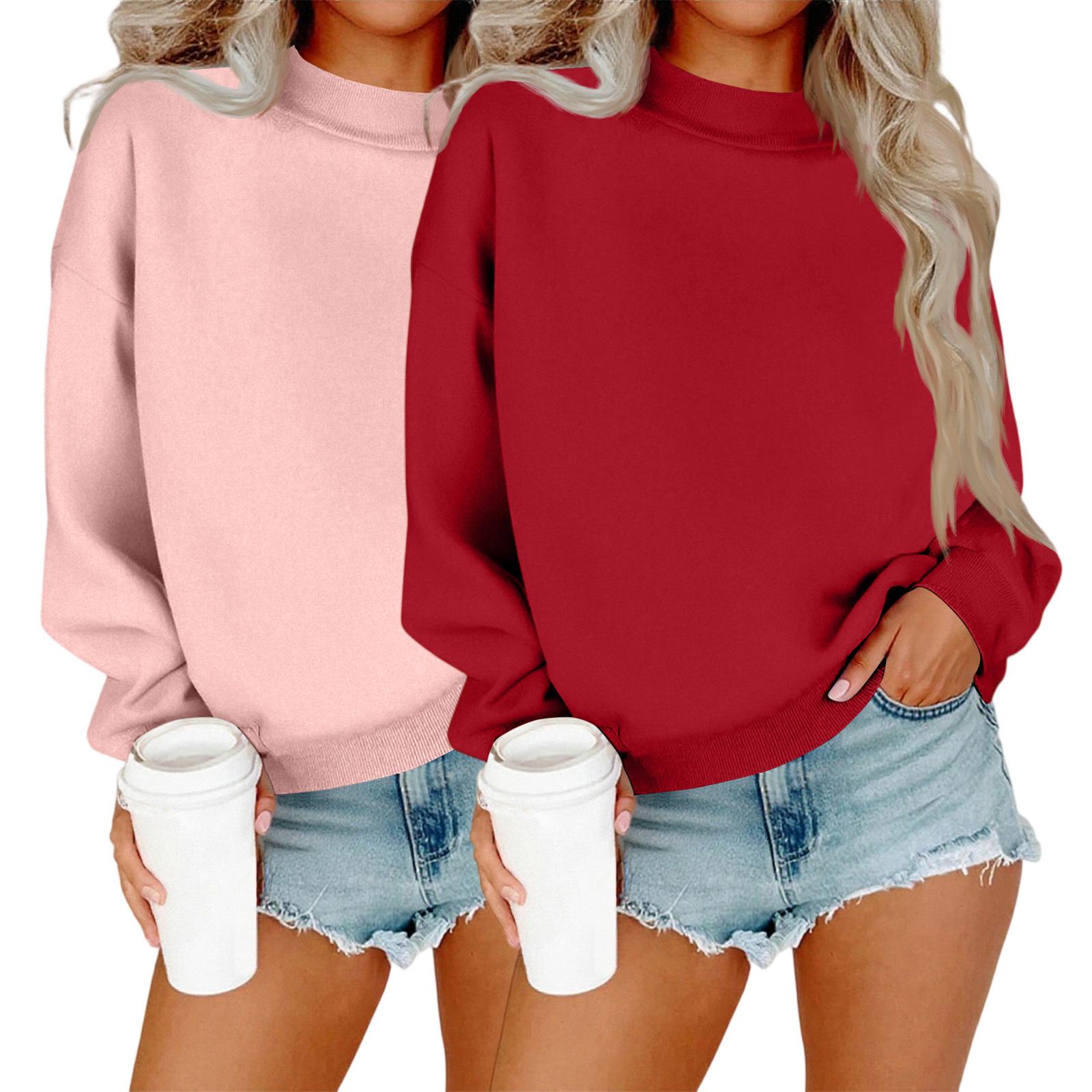 

Женский модный повседневный топ с длинными рукавами и круглым вырезом, толстовка-комбо XL розовый