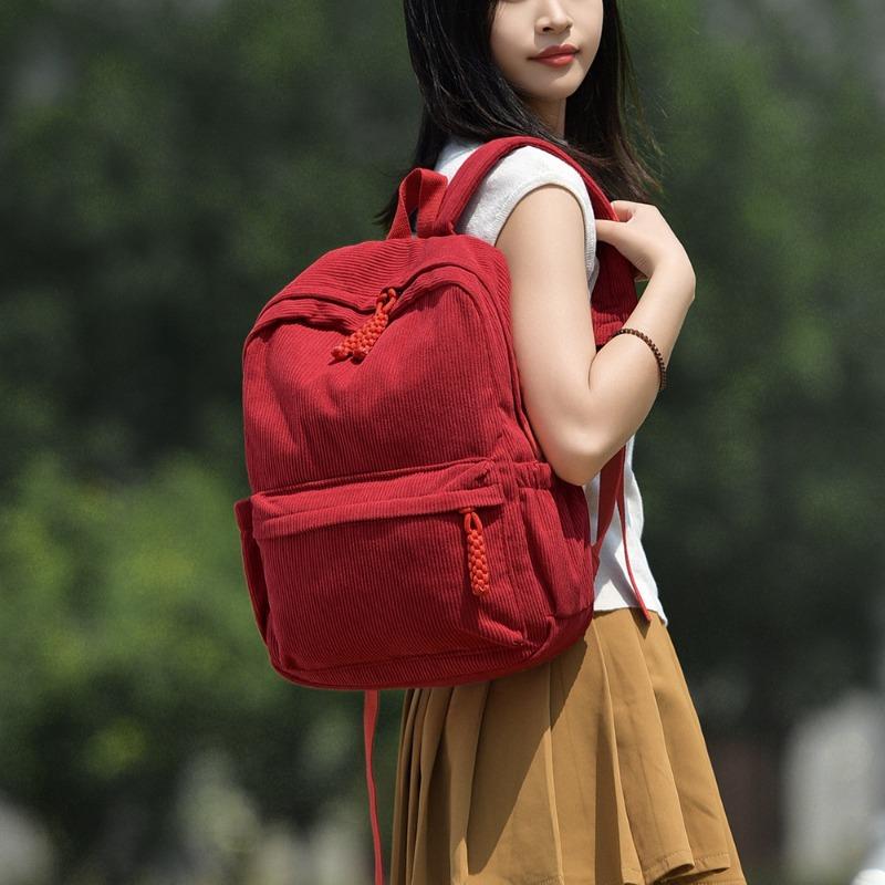 Spring Corduroy Small Backpack Female New College Student Backpack Casual Versatile Large Capacity Travel Backpack