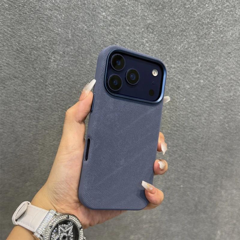 Business Commute Flannel Fabric Magnetic Charging Hard Case For IPhone 17Pro Max Air 16 15 13 14 12 Alloy Button Anti-drop Cover