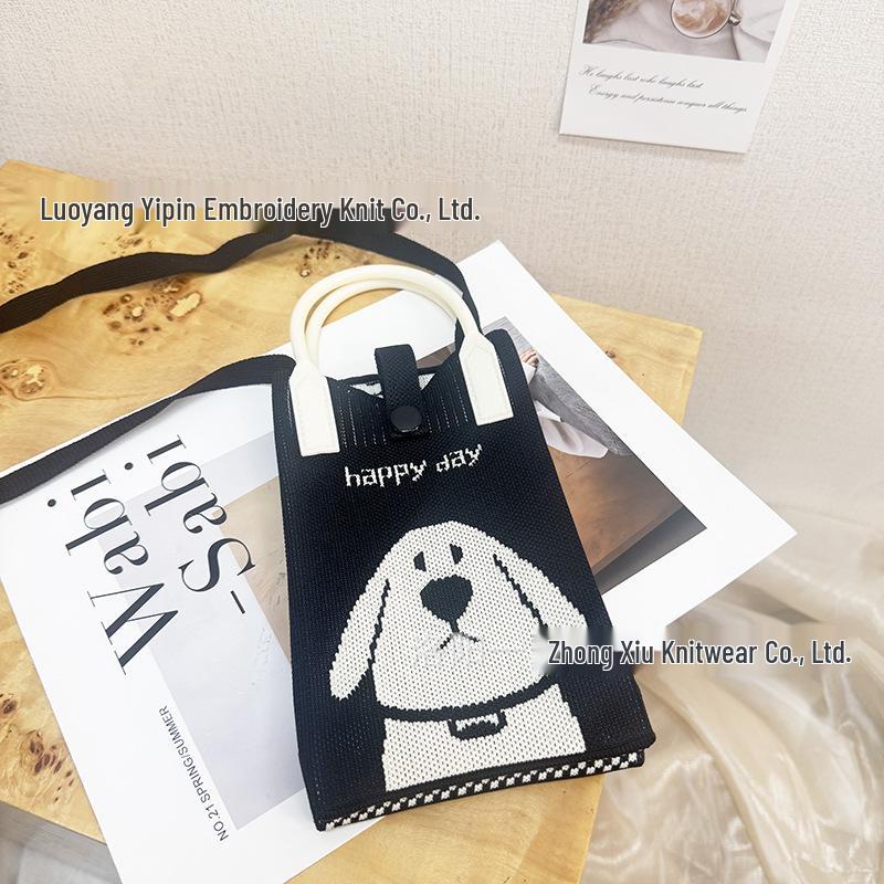 Cute Cartoon Dopamine Knit Crossbody Phone and Coin Bag
