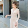 Solid Color Maternity Sweater Dress - Knit Core-Spun Yarn for Autumn/Winter