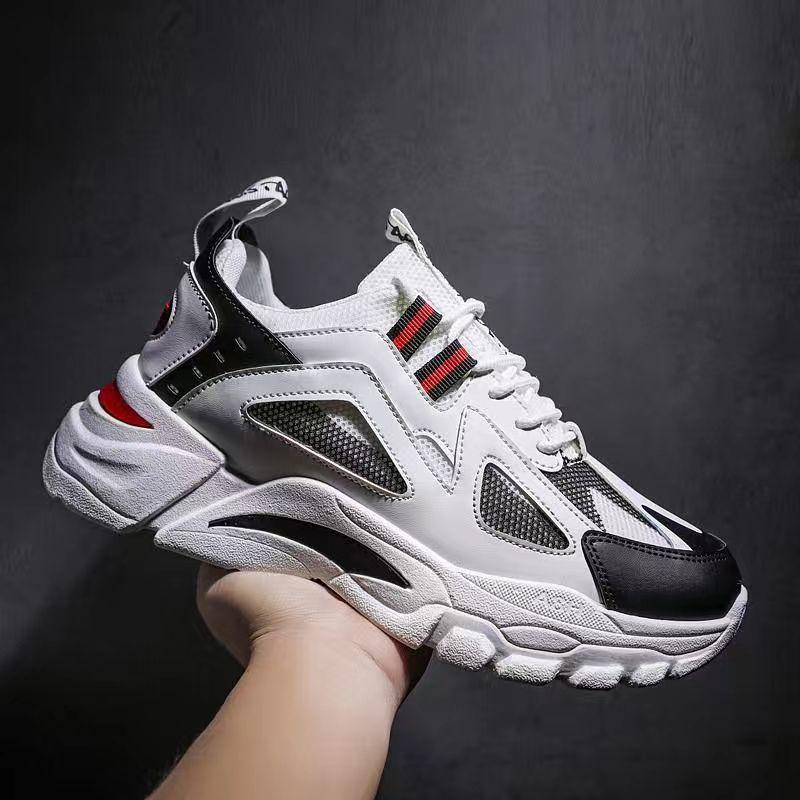 

Men s Casual Chunky Shoes 2025 New Men Platform Breathable Running Shoes Trendy Leather Stitching Mesh Men Fresh Shoes 39 красный