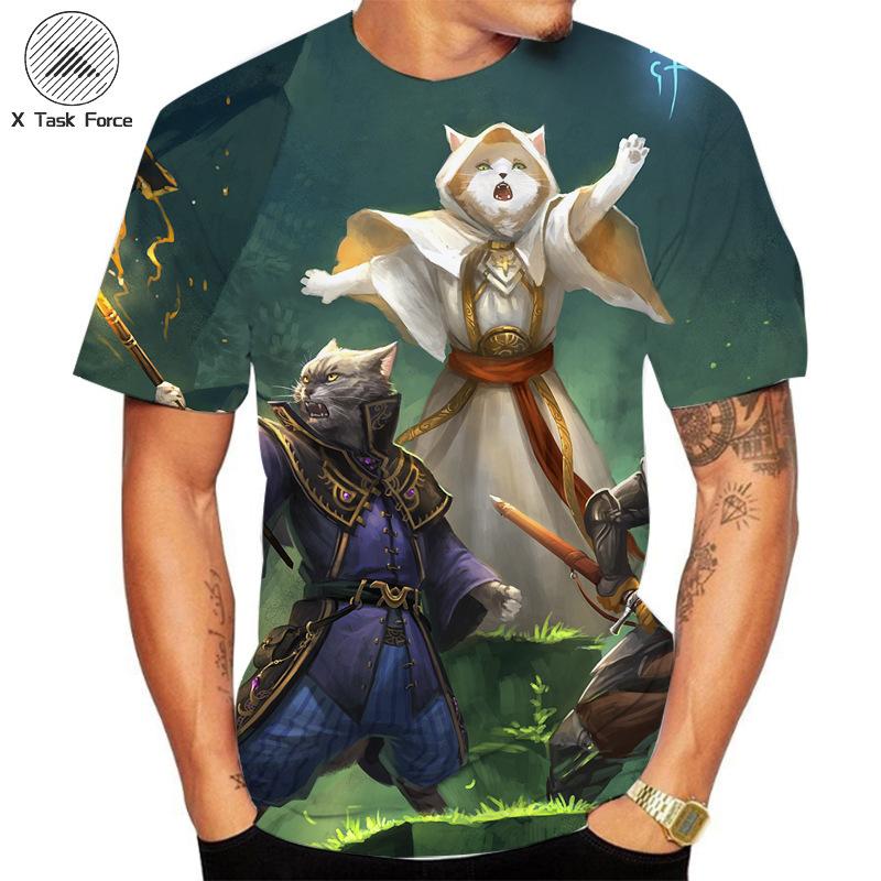 Summer Round Neck 3D Cat Printed Top Fashionable Casual Short Sleeved Men's T-shirts