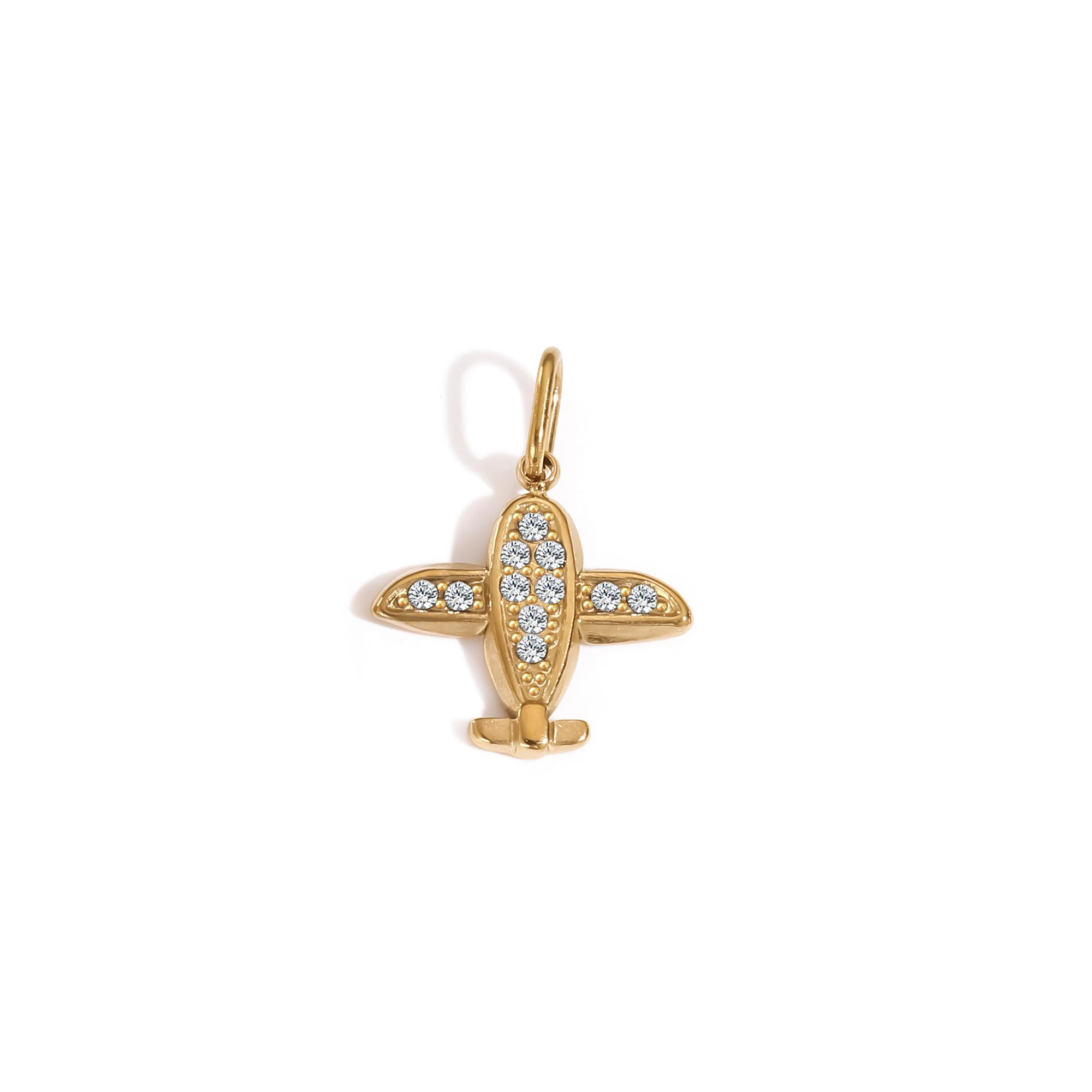 Stainless Steel Gold Plated Zircon Airplane Charms Stainless Steel Accessories Bracelet Jewelry Gifts DIY Necklace Making Gold
