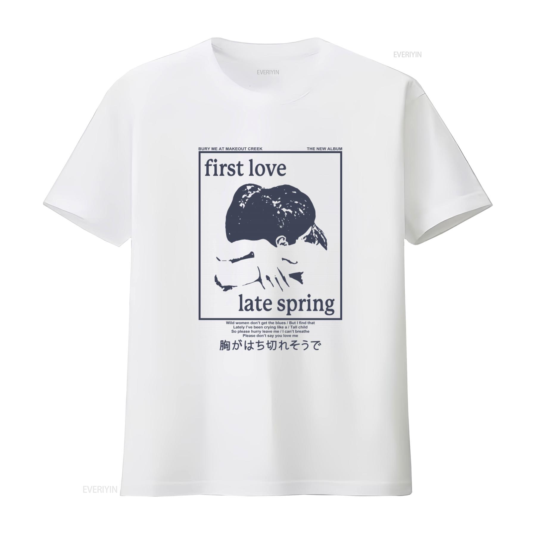 

First Love Late Spring Mitski Aesthetic T Shirt Print Fashion vintage Washed homme fashion streetwear Slightly Casual Soft S