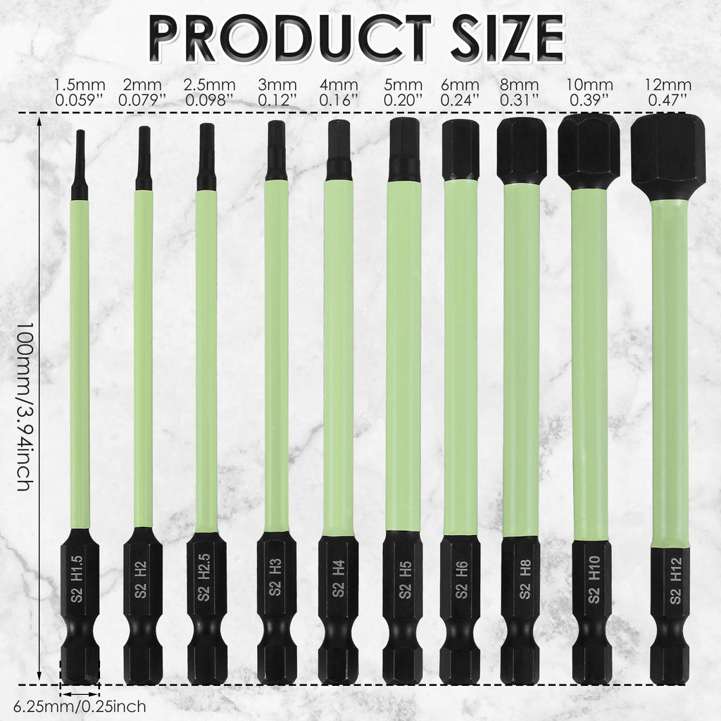 10 BUC Cheie Allen Magnetică cu Cap Hexagonal Biți Șurubelniță Electrică cu Cap Hexagonal Coadă Hexagonală 1/4 inch H1.5-H8 Acționare Burghiu Electric