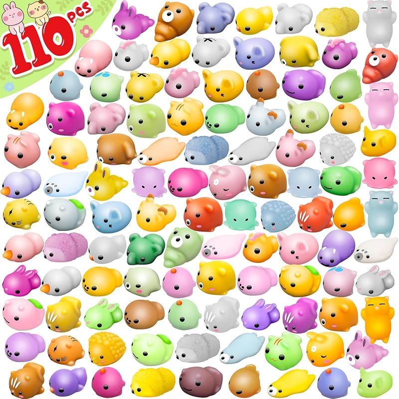 200 Pcs Mochi Squishy Toy, Mini Kawaii Squishies Bulk Sensory Fidget Toys Goody Bag Party Favors for Kids, Classroom Prizes Pinata Filler Carnival 110pcs Squishy Toys