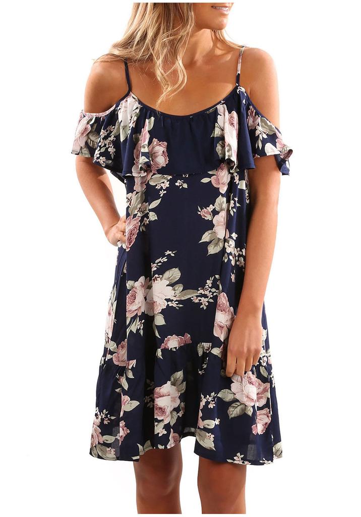 Damen Blumen Off-Shoulder Trägerkleid Für Mühelosen Lässigen Strandstil