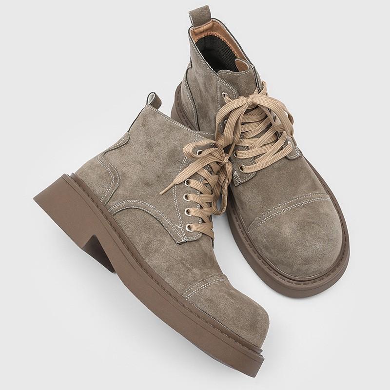 Mens Casual Chunky Sole Martin Boots Low-Cut Lace-Up Round Toe Workwear Style