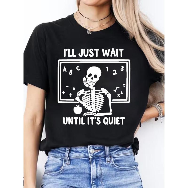 Spanish Letter Print Spring Summer Casual Round Neck Short Sleeve Sports T-Shirt Women s Top S чёрный