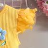 2026 Sommer Florales Baby-Kleid mit Puffärmeln & Geripptes Body-Set mit Haarreif & Schmetterlingsrock