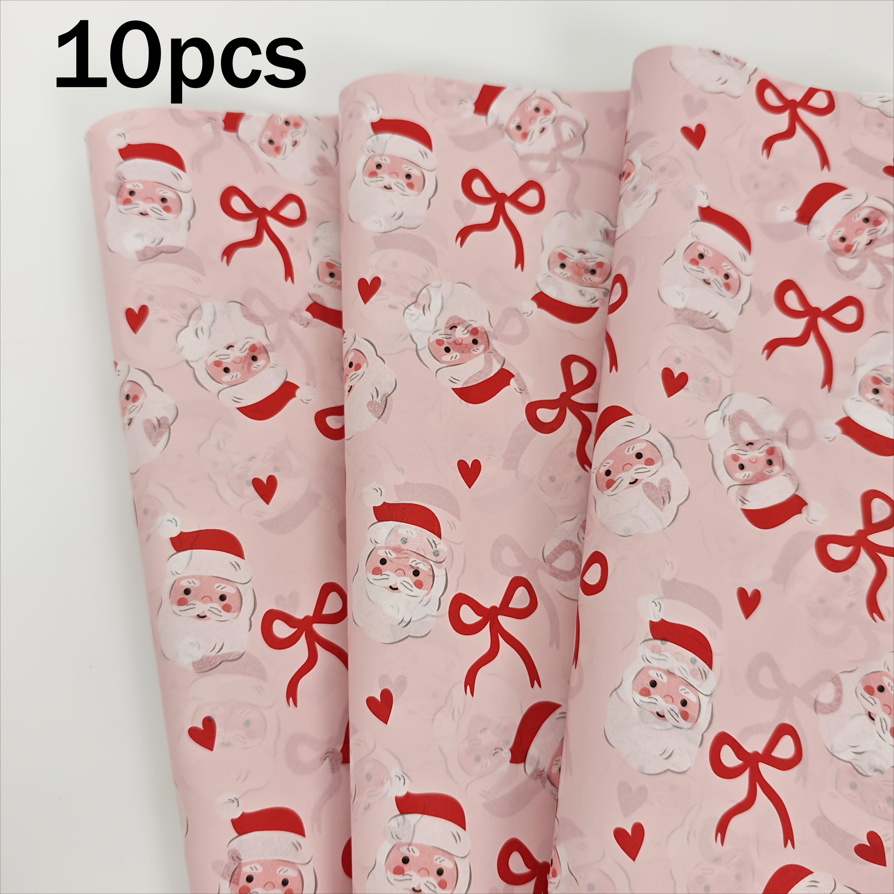 

10/20pcs Pink Santa Claus Bow Heart Pattern, Handmade Wrapping Paper for Fragile Items Protection, Party Decorations - Christmas
