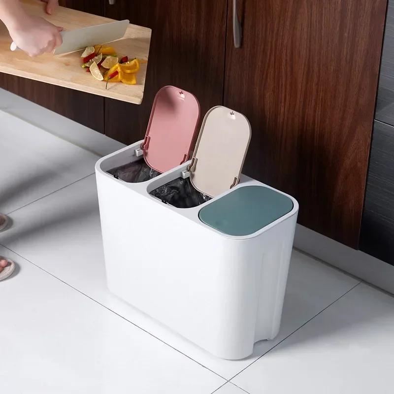 European Style Kitchen Trash Can - Household Bin with Lid, Dry & Wet Separation for Garbage Classification, Suitable for Living